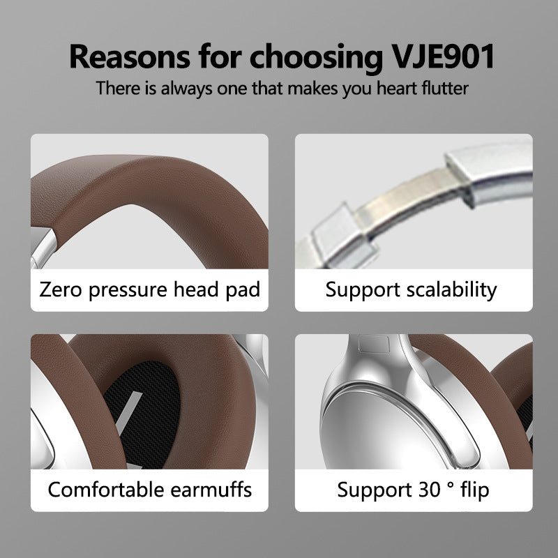 NNEDSZ Black VJE901 Wireless Bluetooth Over-Ear Headphones with Active Noise Cancelling
